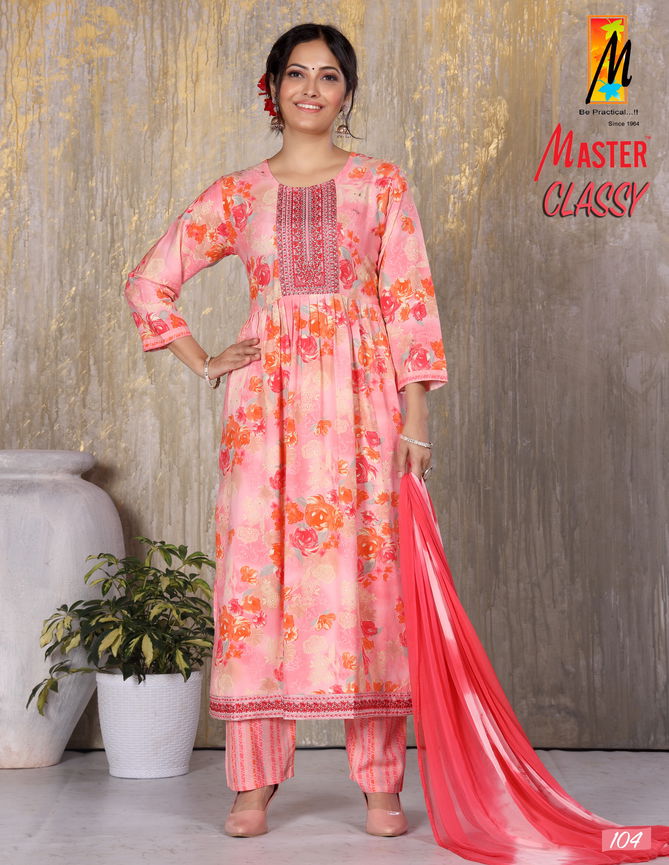 Classy By Master Naira Cut Rayon Printed Kurti With Bottom Dupatta Wholesale Price In Surat